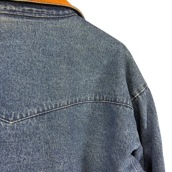 Most Wanted 100% Cotton Denim Leather Collar Barn Chore Field Jacket Coat sz L - Picture 12 of 16